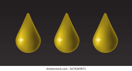 Three Golden Drops on Dark Background - Luxury Vector