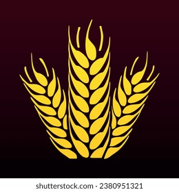 Three golden ears of wheat on a dark background