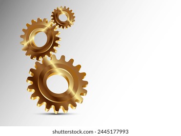 three golden gears on a white.	