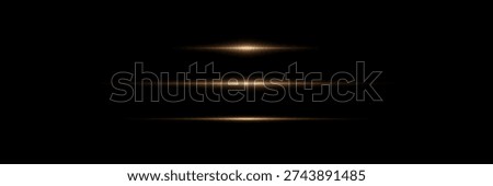Three golden horizontal lens flares creating a beam effect on a black background