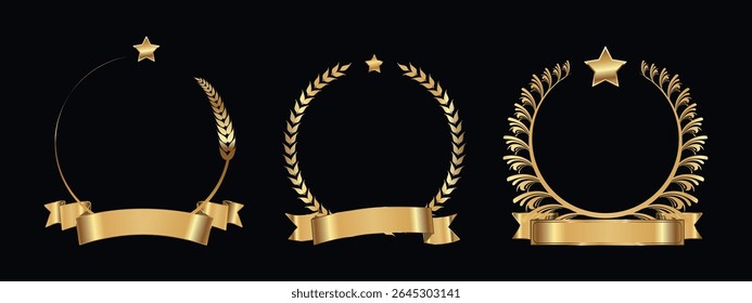 three golden laurel wreaths with decorative ribbons, which are symbols of victory, honor, fame and prestige.


