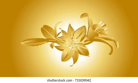 Three golden lilies on a golden background