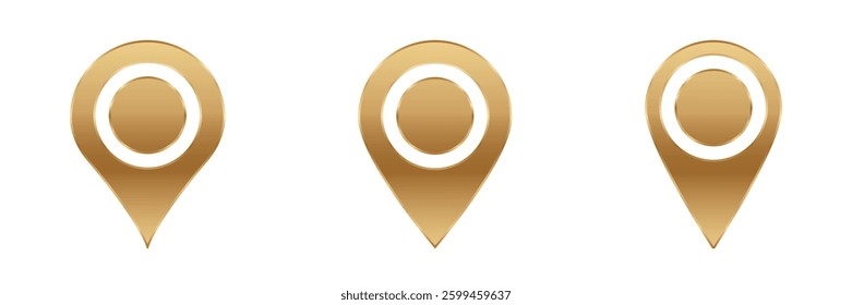 Three golden map pointer icons are aligned horizontally, each featuring a circular design element.