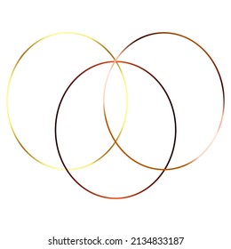three golden rings isolated on white background.