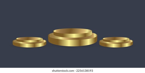 Three Golden stage, 3 podium and confetti falls on a beautiful background. the winner places vector illustration
