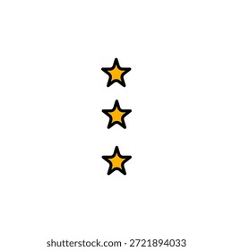Three golden stars aligned vertically on a clean white background. Simple, elegant design. Symbol of quality, rating, or achievement. Minimalist and versatile.