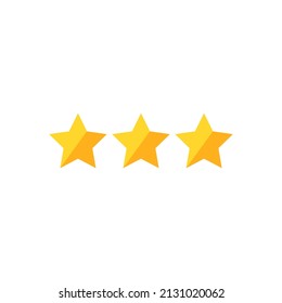 Three golden stars customer product rating review icon. Vector illustration. Assessment for web sites and apps.