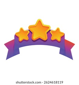 Three golden stars ranking is showing a high level of quality on purple ribbon