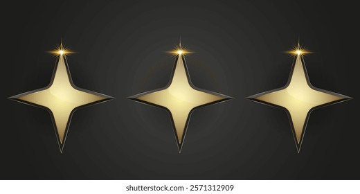 Three golden stars with smooth, reflective surfaces, radiating luxury and elegance.
