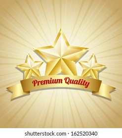 Three golden stars symbol with Premium quality ribbon