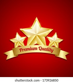 Three golden stars symbol with Premium quality ribbon