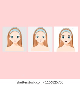 Three golden-haired women with dull and bright skin, vector image
