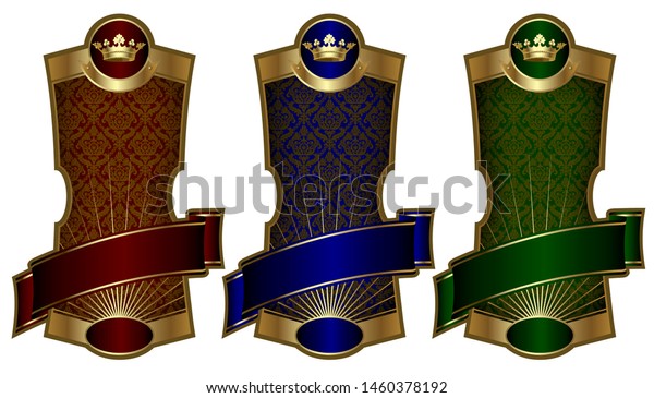 Three Goldframed Curved Sticky Labels Crown Stock Vector Royalty