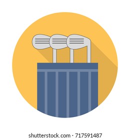 Three golf clubs with a bag in a flat style with a long shadowSport symbol vector illustration for web and mobile applications