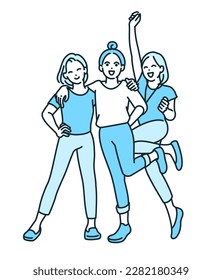 Three good friends having a good time. Illustration of a woman who looks happy.