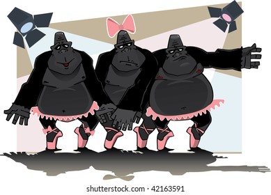 Three gorillas dancing ballet