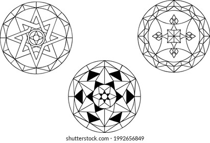 Three Gothic ornaments, Medieval cricle ornaments.