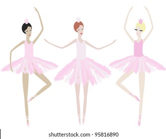 Three graceful ballerinas dance in identical dresses