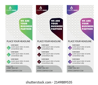 three gradient colours roll up banners for your business purpose .