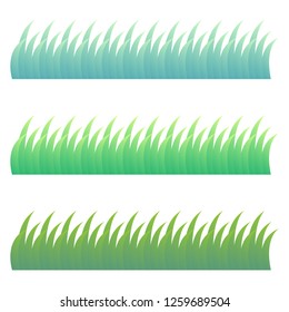 three gradient green grass object on white background, vector illustration