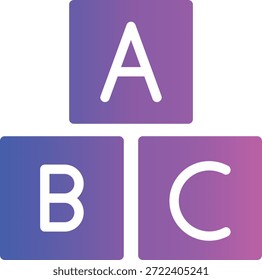 Três blocos de gradiente roxo e rosa exibem as letras A, B e C, organizadas em uma pilha, simbolizando a educação e aprendizagem na primeira infância.