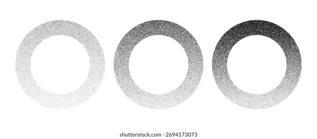 Three gradient rings demonstrating stipple noise effect, useful for abstract texture backgrounds and digital art design.