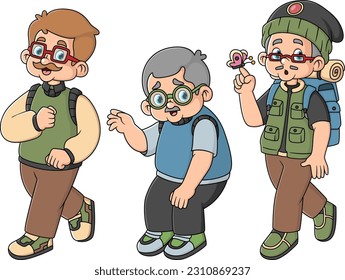 three grandfathers are walking for an adventure while reminiscing about their past of illustration