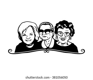 three grandmothers together character image