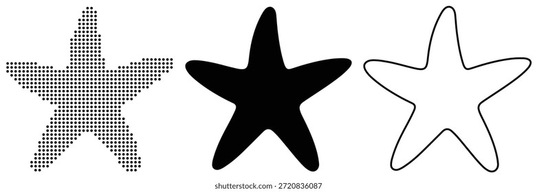 Tres variaciones de Diseño gráfico de una estrella de cinco puntos en diferentes estilos
