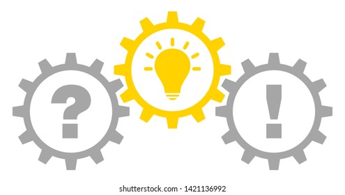 Three Graphic Gears. Question Idea And Answer. Gray, Yellow Outline