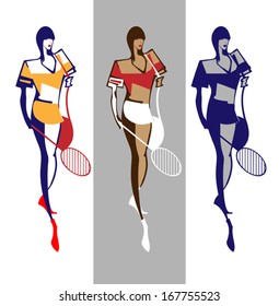Three graphic options vector image of a young tennis players