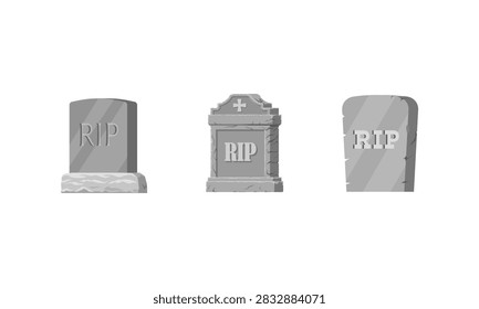 Three Gravestones With RIP Engraved vector illustration