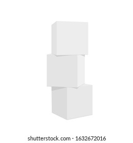 Three gray 3D stacked cubes vector illustration on white background