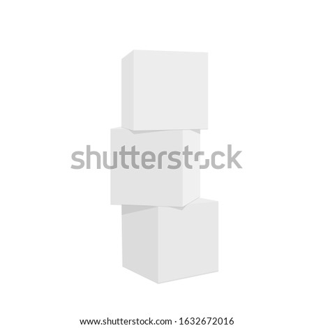 Three gray 3D stacked cubes vector illustration on white background