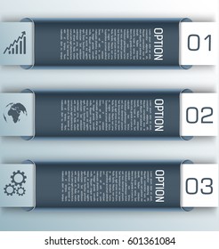 Three gray color stylish horizontal banner set with place for text and options vector illustration