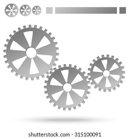 three gray gears for cooperation or teamwork symbolism