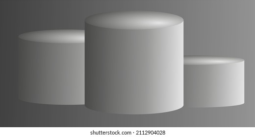 Three gray, metal cylinders of different sizes. 3d vector