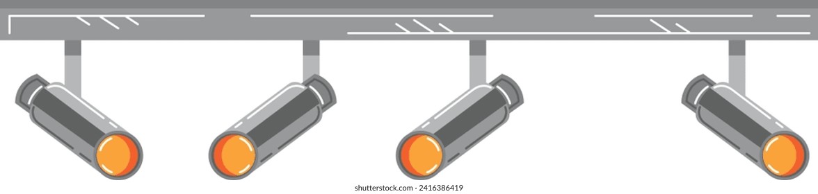 Tres luces de tráfico grises en una barra horizontal con señales anaranjadas, que indican una señal de advertencia o de espera. Ilustración de vectores de equipos de control de tráfico y seguridad vial.