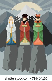 three great asian thinkers in mountains peak