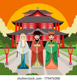 three great chinese thinkers in asian temple
