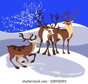 Three great wild reindeer are in their 
natural habitat