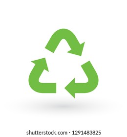 Three green arrows with. eco recycle icon. eco sign isolated on white background. Vector reuse illustration. Green flat symbol.