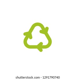 Three green arrows with.  eco recycle icon. eco sign isolated on white. Vector reuse  illustration. Green flat symbol. Leaf ecology circle symbol