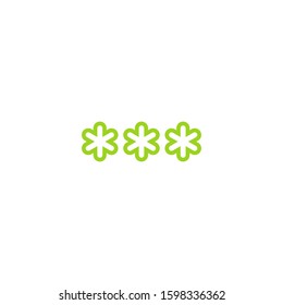 three green  asterisks footnote icon. Password, parol  sign. Flat icon of asterisk isolated on white background. Vector illustration. Star note symbol for more information