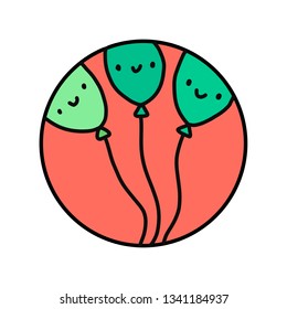 Three green balloons with faces hand drawn logotype in cartoon style minimalism