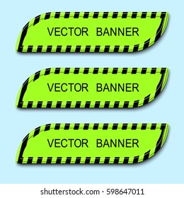 Three green banners with rounded corners. The banner is made in the form of a green plate with black stripes.Vector illustration.