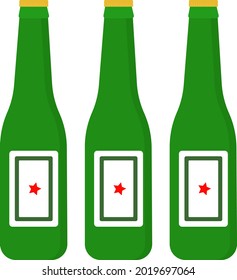 Three green beer bottle, illustration, vector on a white background