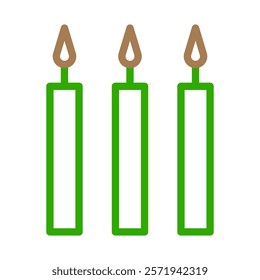 Three green birthday candles icon. Concept of celebration, anniversary, and birthday party.