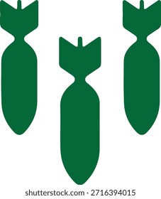 Three green bombs on a white background