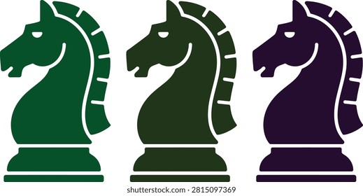 Three green chess knights standing in a row